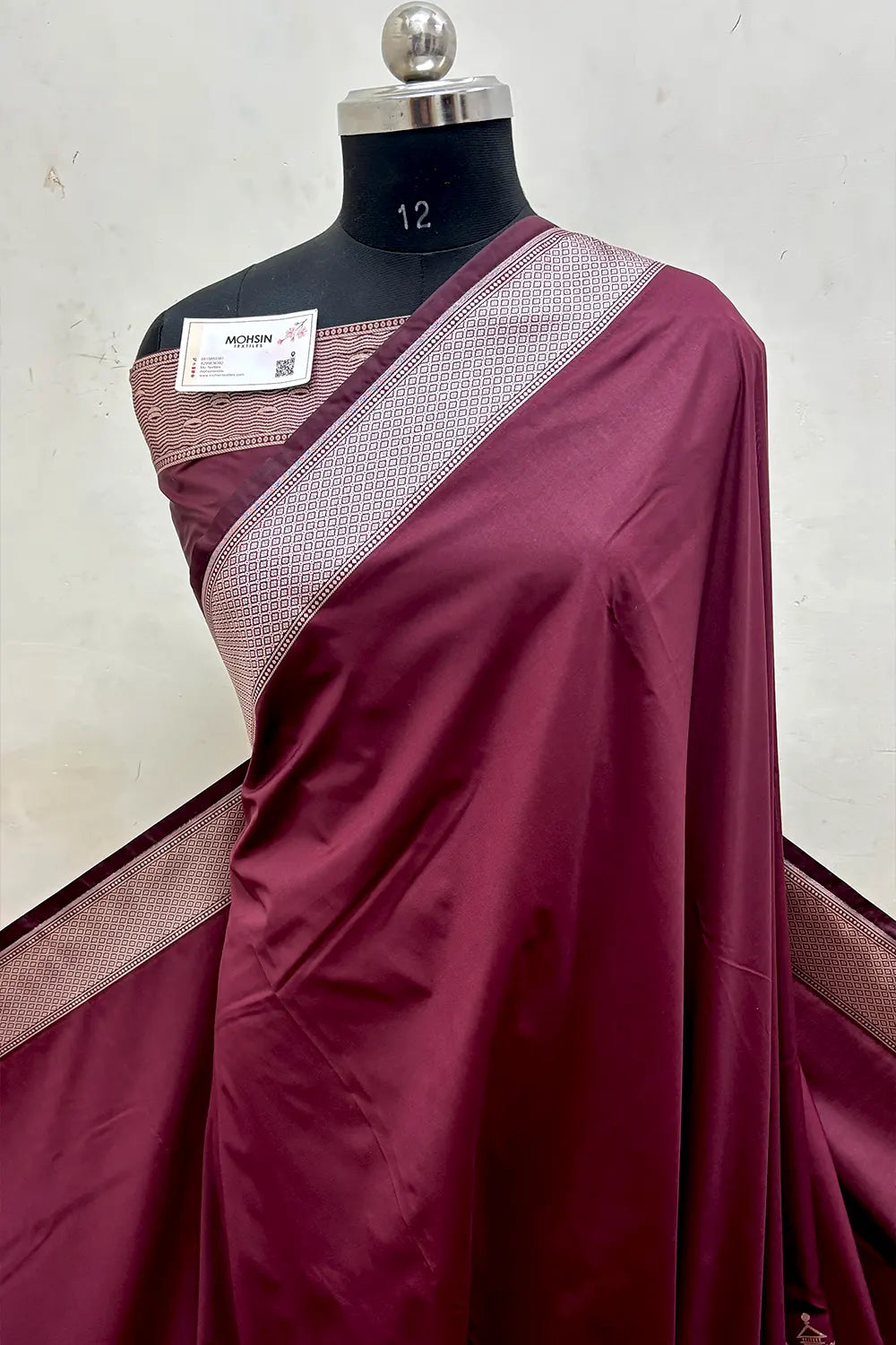 Wine Plain Ghat Katan Silk Banarasi Saree