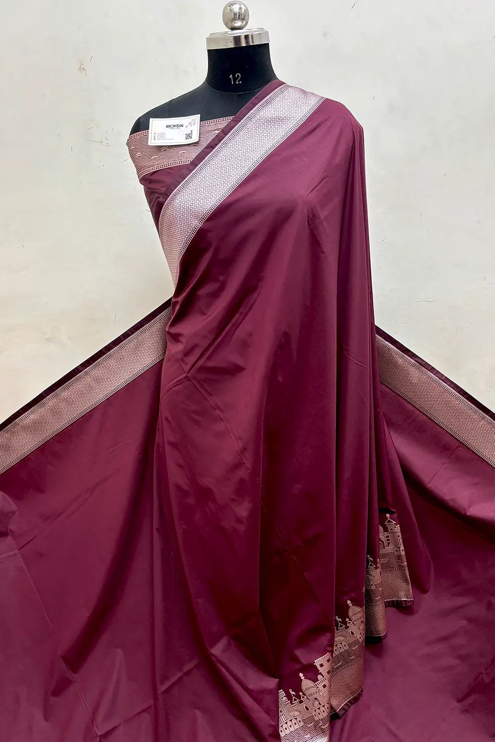 Wine Plain Ghat Katan Silk Banarasi Saree