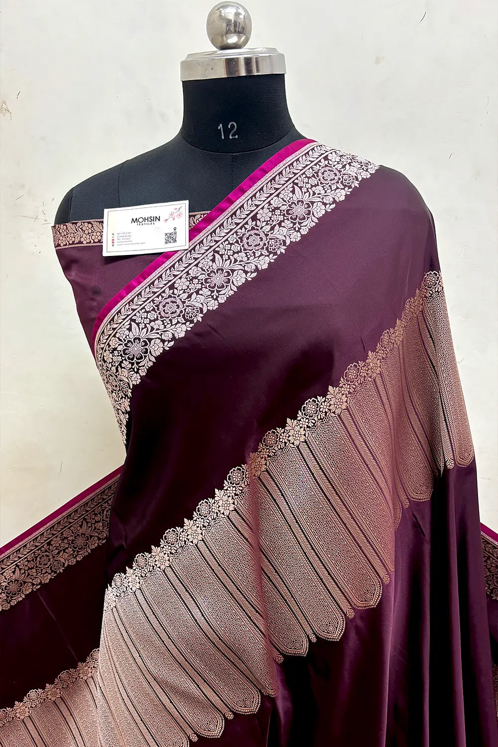 Wine Plain Katan Mashru Silk Banarasi Saree