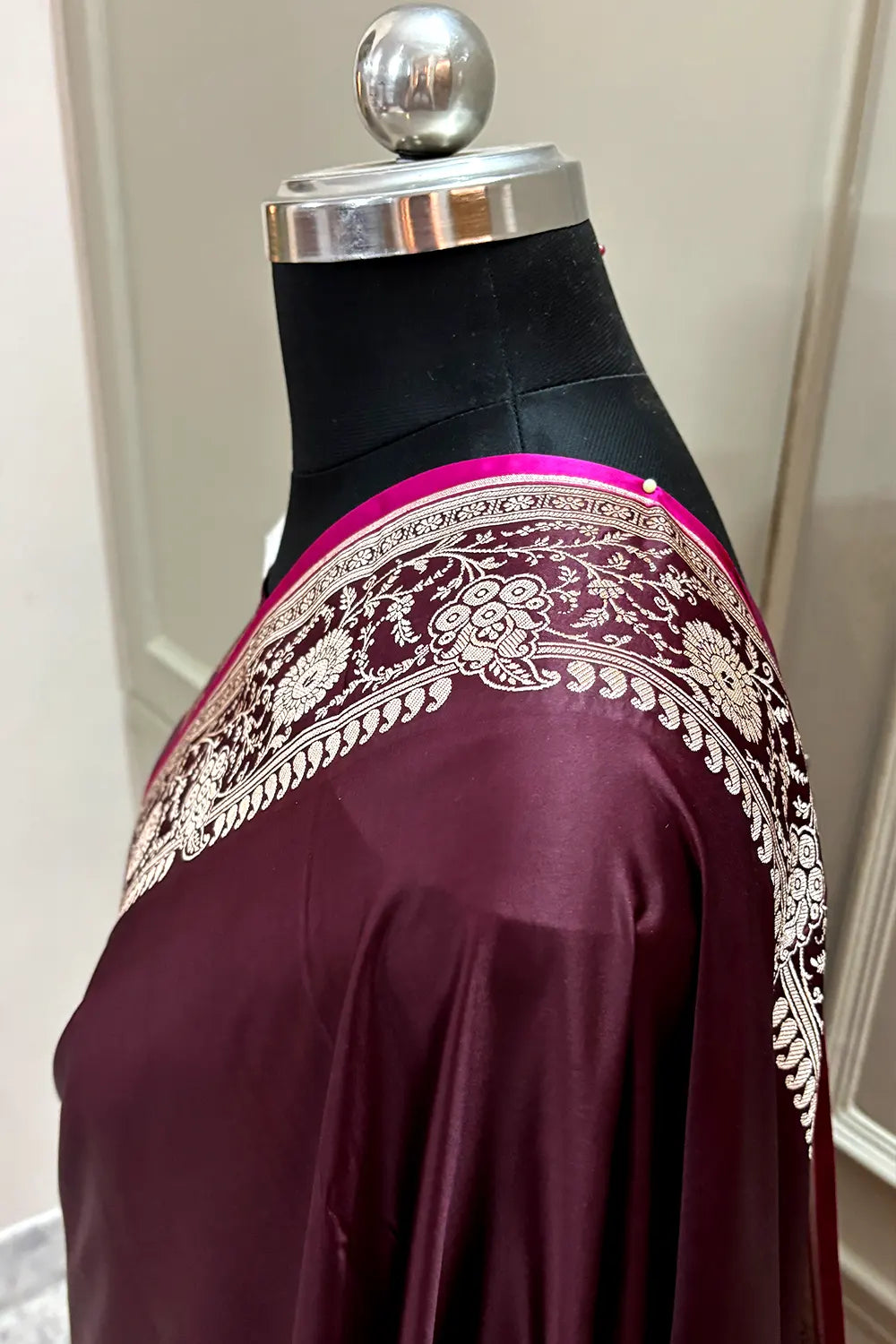 Wine Plain Katan Silk Banarasi Saree