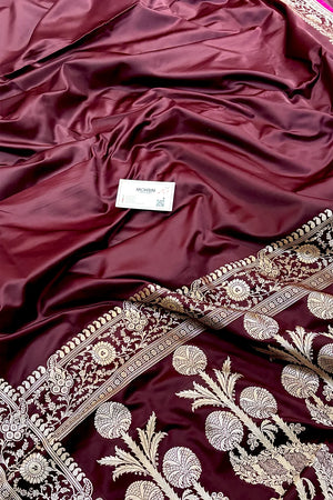 Wine Plain Katan Silk Banarasi Saree