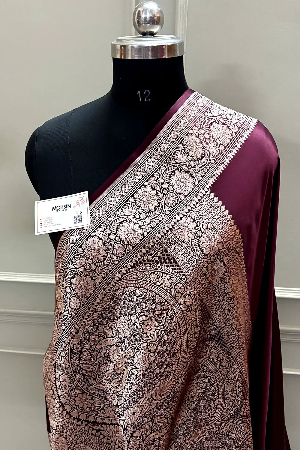 Wine Plain Zari Katan Mashru Silk Banarasi Saree