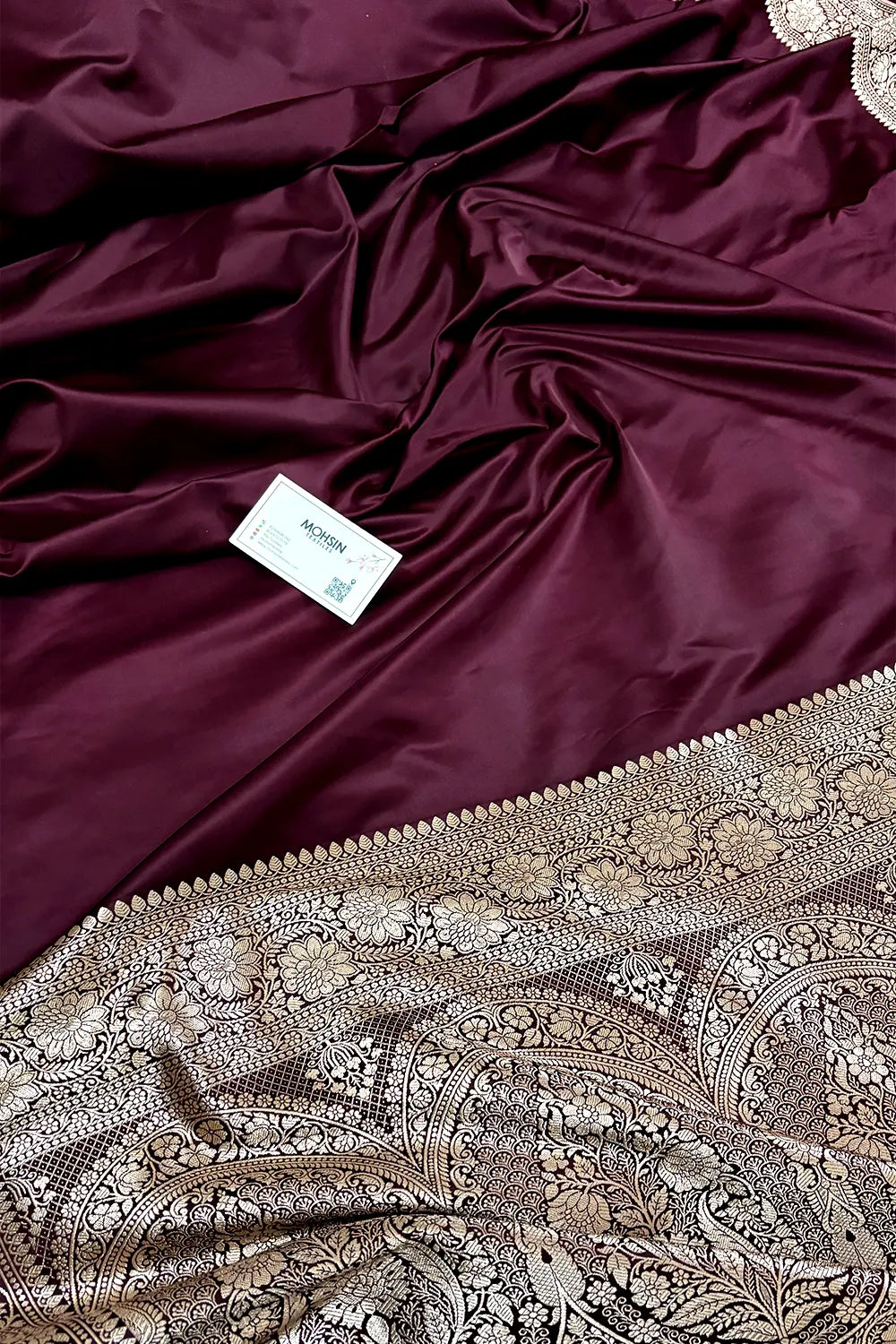 Wine Plain Zari Katan Mashru Silk Banarasi Saree