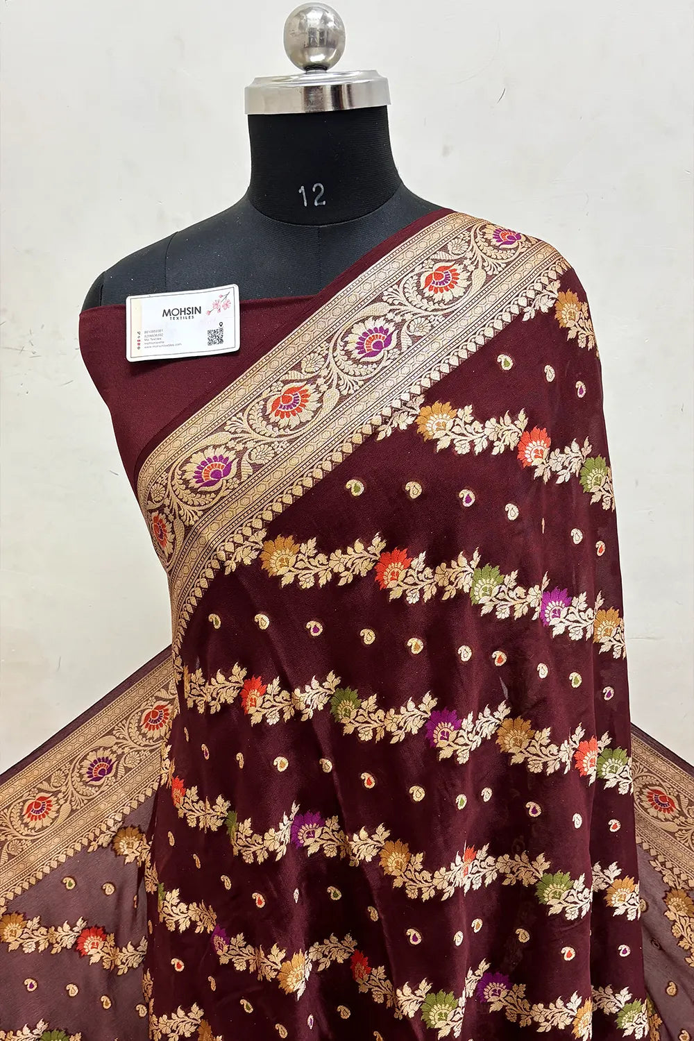 Wine Pure Khaddi Georgette Silk Banarasi Saree