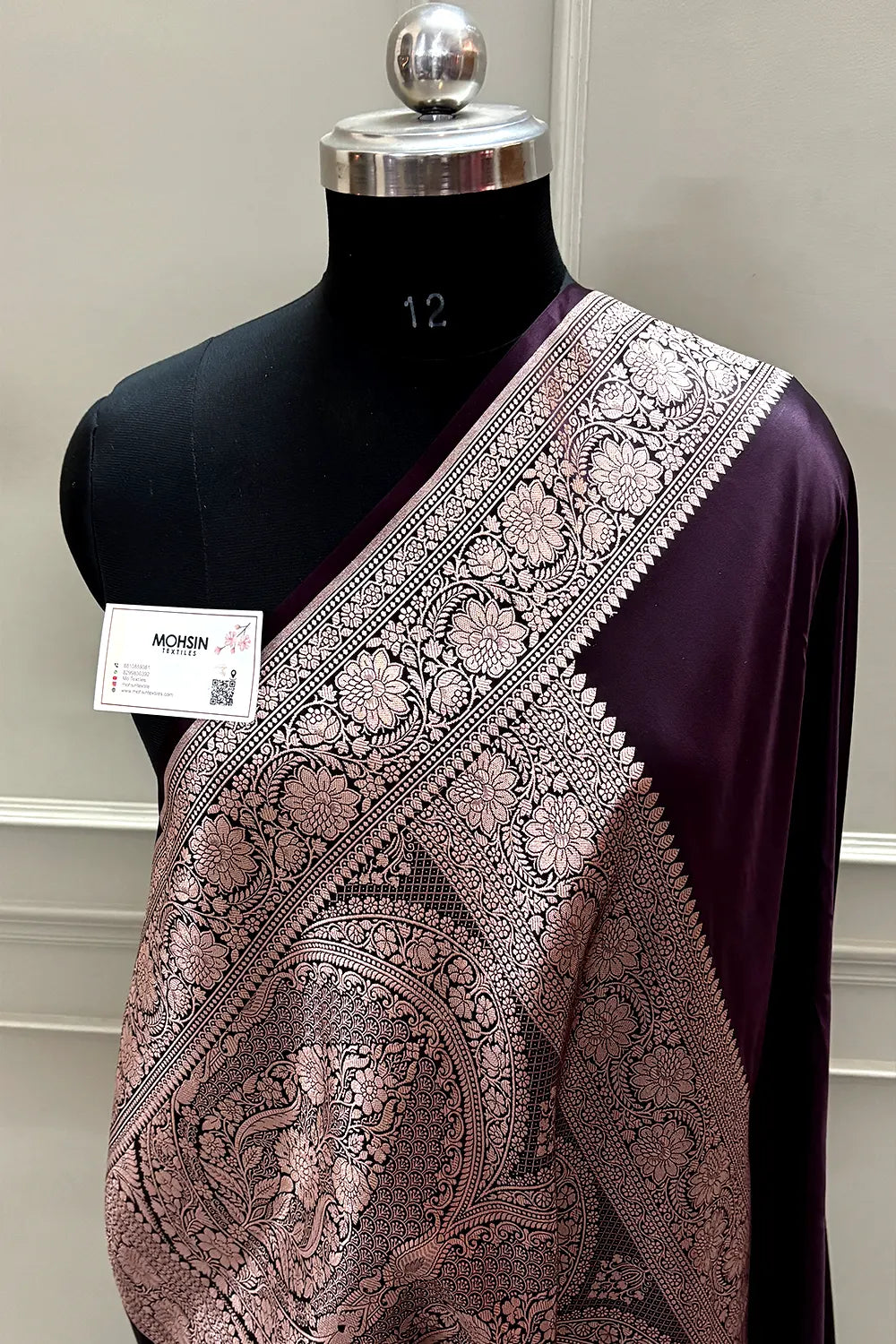 Wine Purple Plain Zari Katan Mashru Silk Banarasi Saree