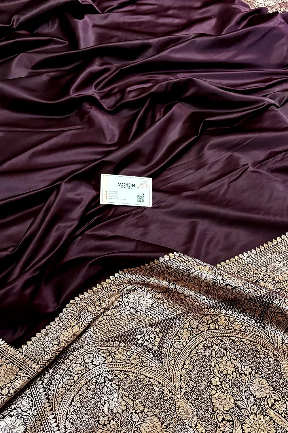 Wine Purple Plain Zari Katan Mashru Silk Banarasi Saree