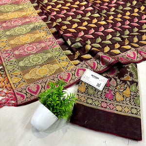 Wine Resham Banarasi Silk Suit