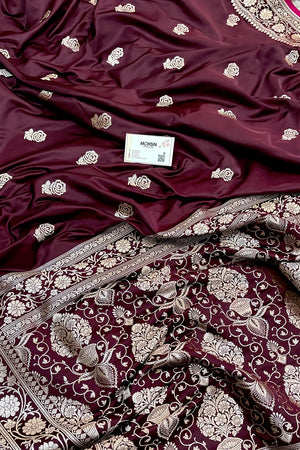 Wine Rose Buti Katan Silk Banarasi Saree