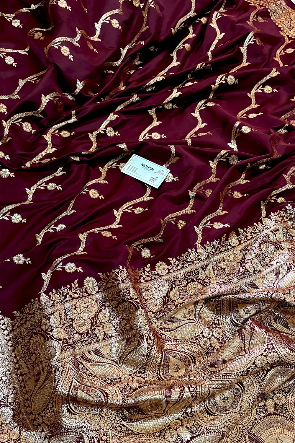 Wine Rowa Laher Katan Silk Banarasi Saree