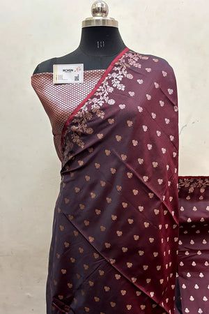 Wine Semi Katan Silk Banarasi Saree