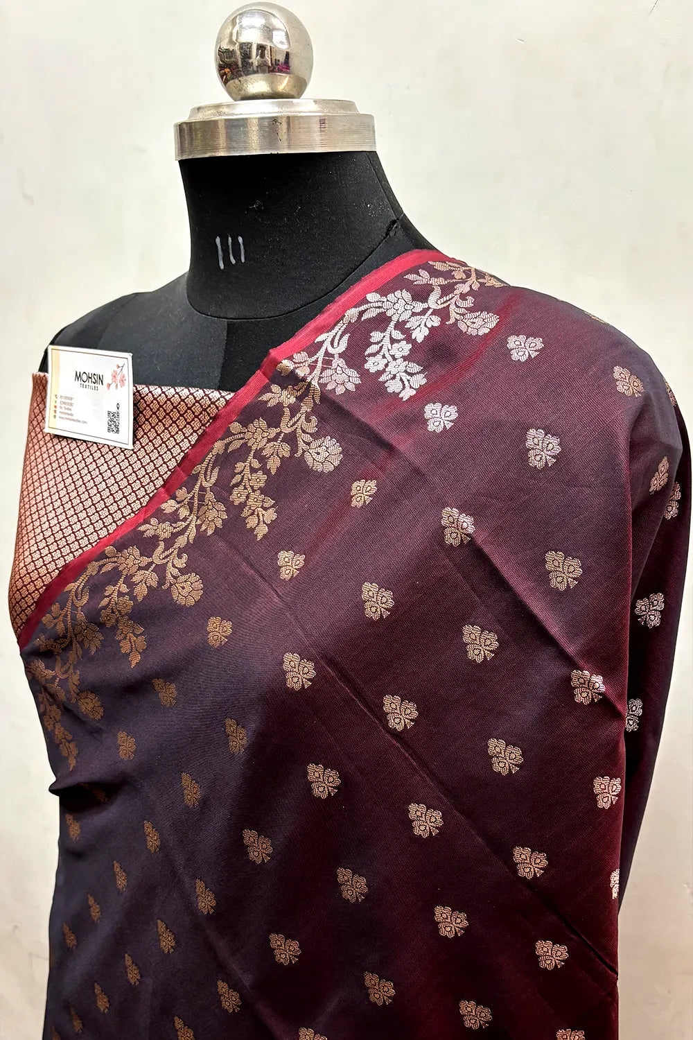 Wine Semi Katan Silk Banarasi Saree