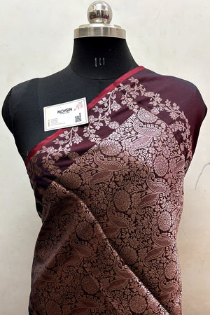 Wine Semi Katan Silk Banarasi Saree