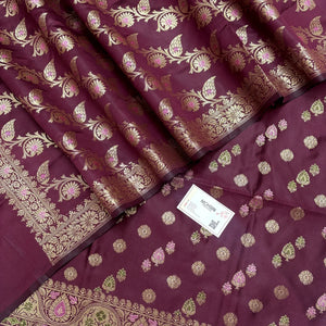Wine Semi Katan Silk Banarasi Suit