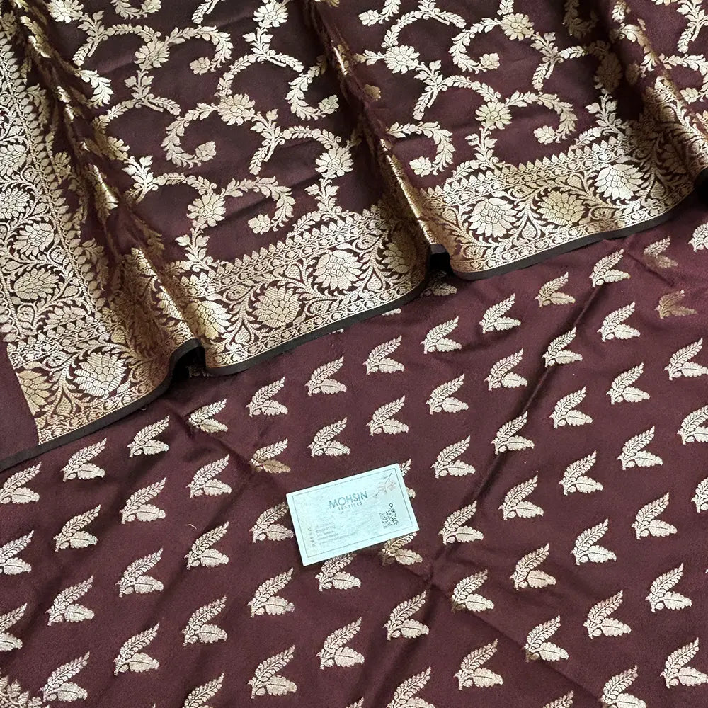 Wine Semi Katan Silk Banarasi Suit