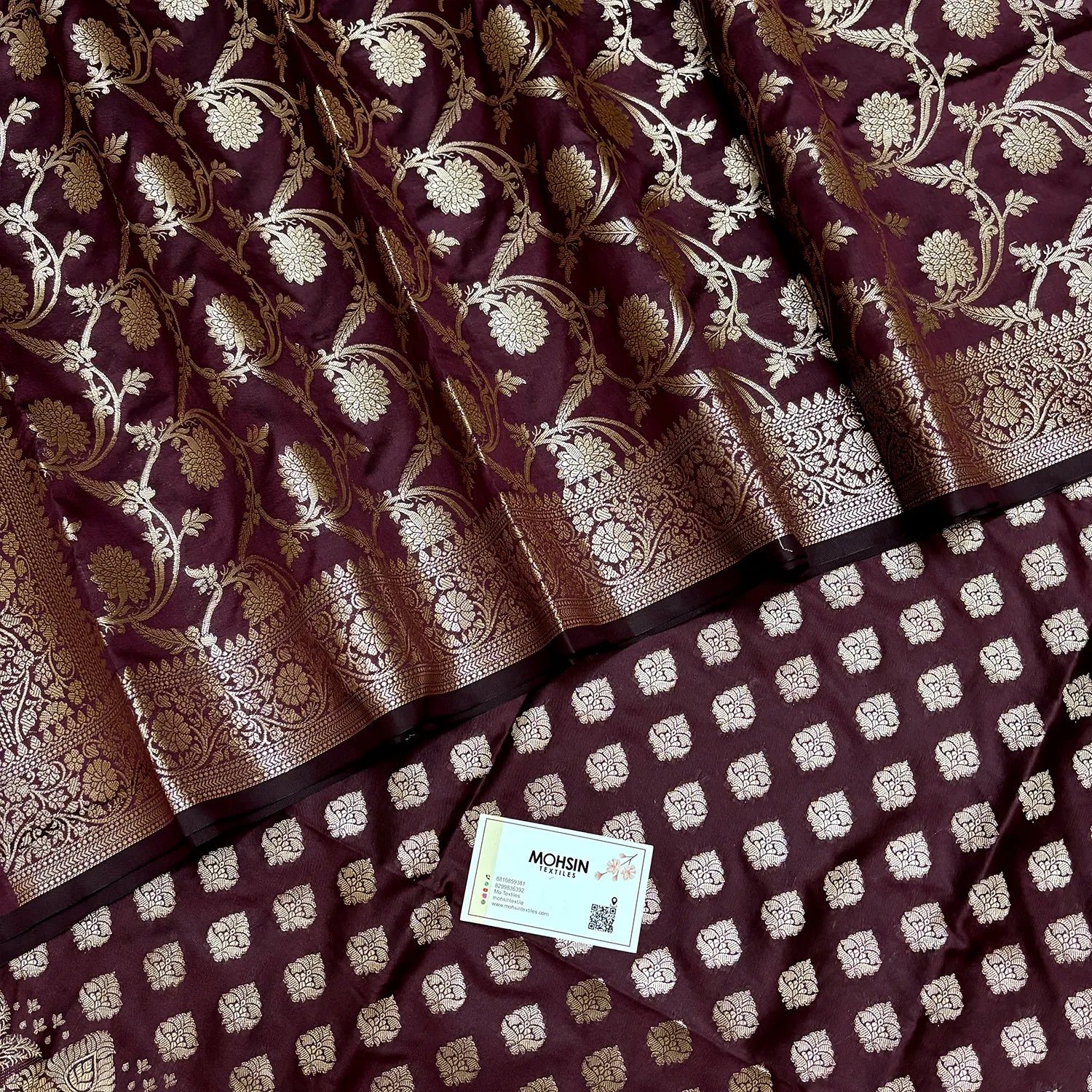 Wine Singhasan Buti Semi Katan Silk Banarasi Suit