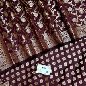 Wine Singhasan Buti Semi Katan Silk Banarasi Suit