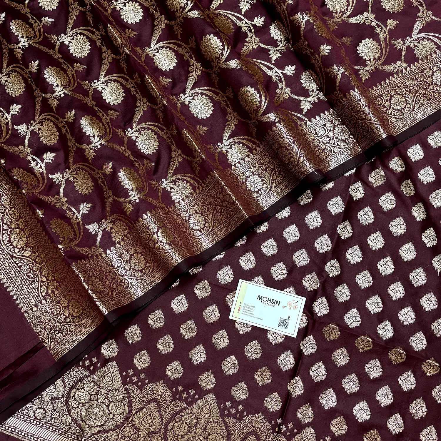 Wine Singhasan Buti Semi Katan Silk Banarasi Suit