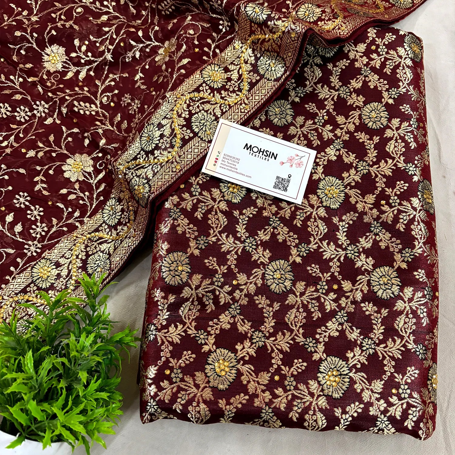 Wine Stone Work Kimkhab Silk Banarasi Gharara