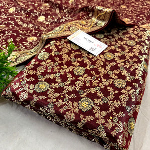Wine Stone Work Kimkhab Silk Banarasi Gharara