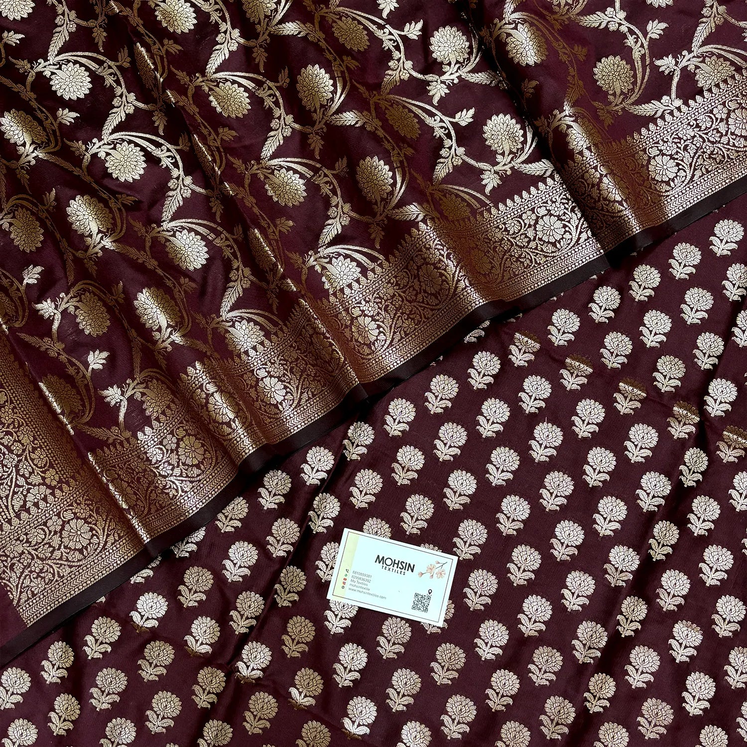 Wine Sunflower Semi Katan Silk Banarasi Suit
