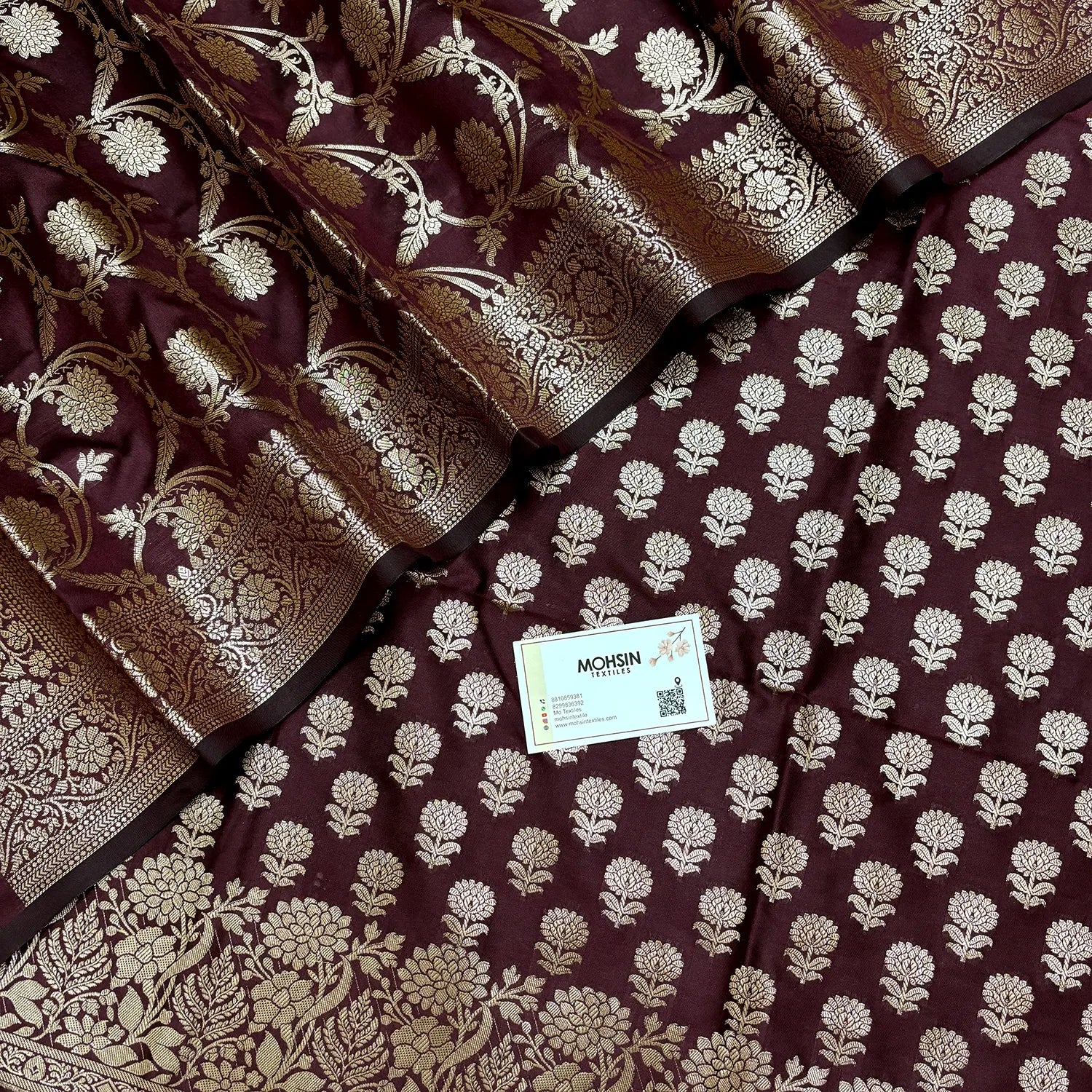 Wine Sunflower Semi Katan Silk Banarasi Suit