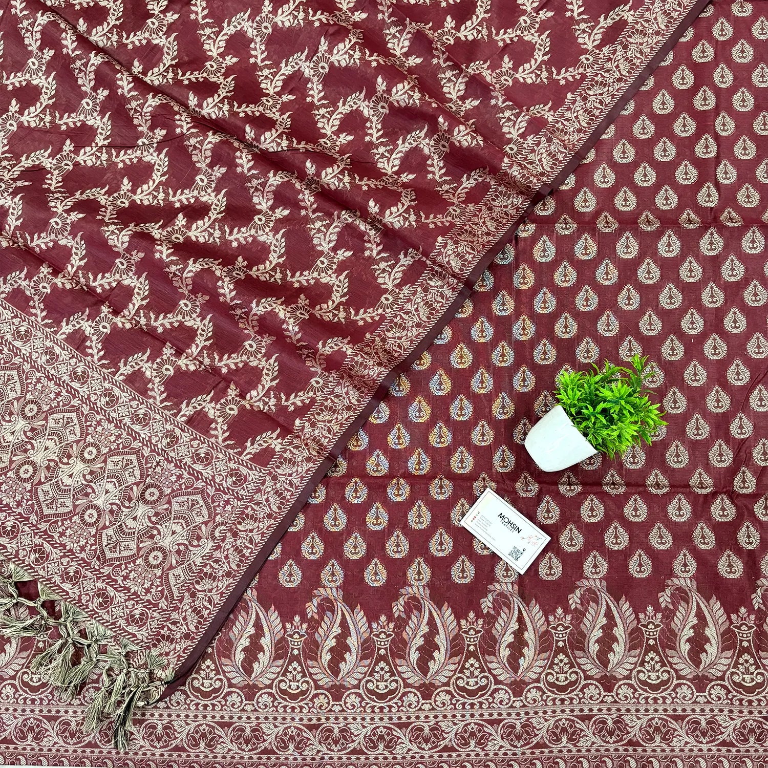 Wine Surahi Buti Cotton Silk Banarasi Suit 