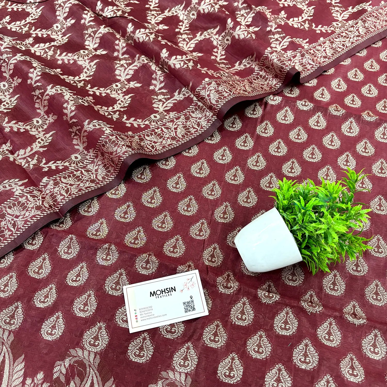 Wine Surahi Buti Cotton Silk Banarasi Suit 