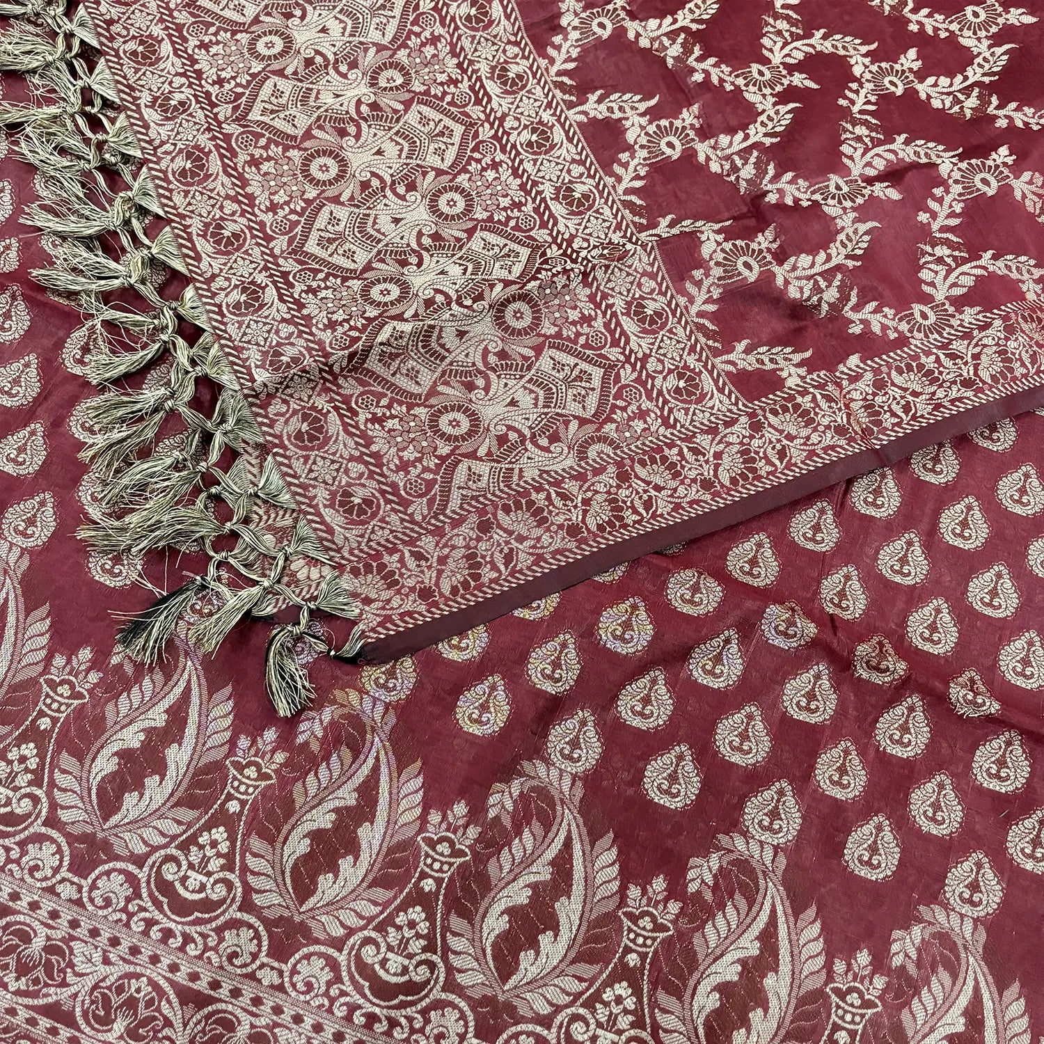 Wine Surahi Buti Cotton Silk Banarasi Suit 