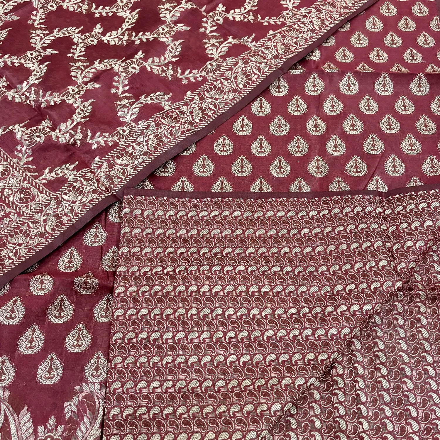 Wine Surahi Buti Cotton Silk Banarasi Suit 