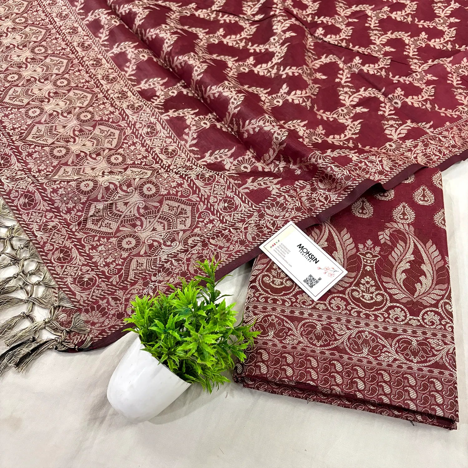 Wine Surahi Buti Cotton Silk Banarasi Suit 