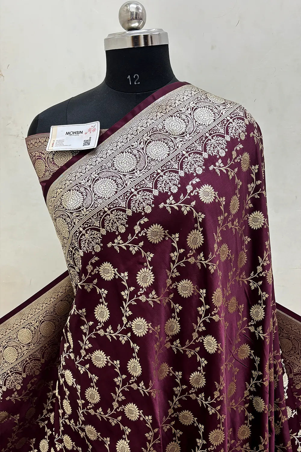 Wine Surajmukhi Jaal Katan Silk Banarasi Saree