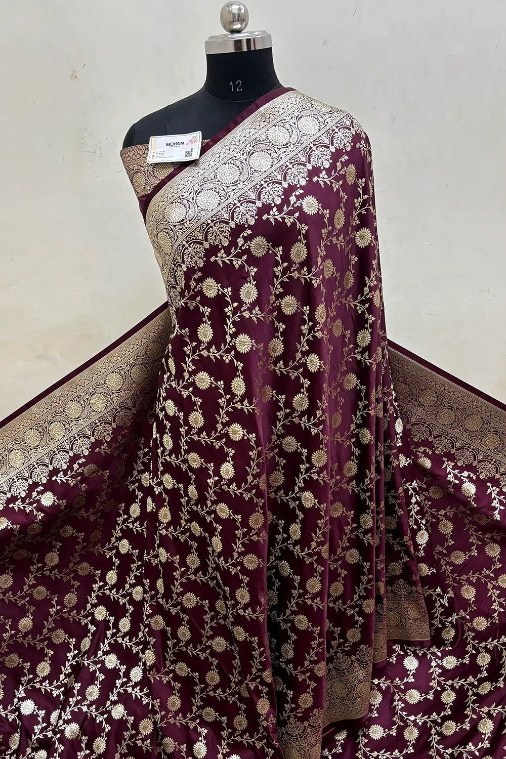 Wine Surajmukhi Jaal Katan Silk Banarasi Saree
