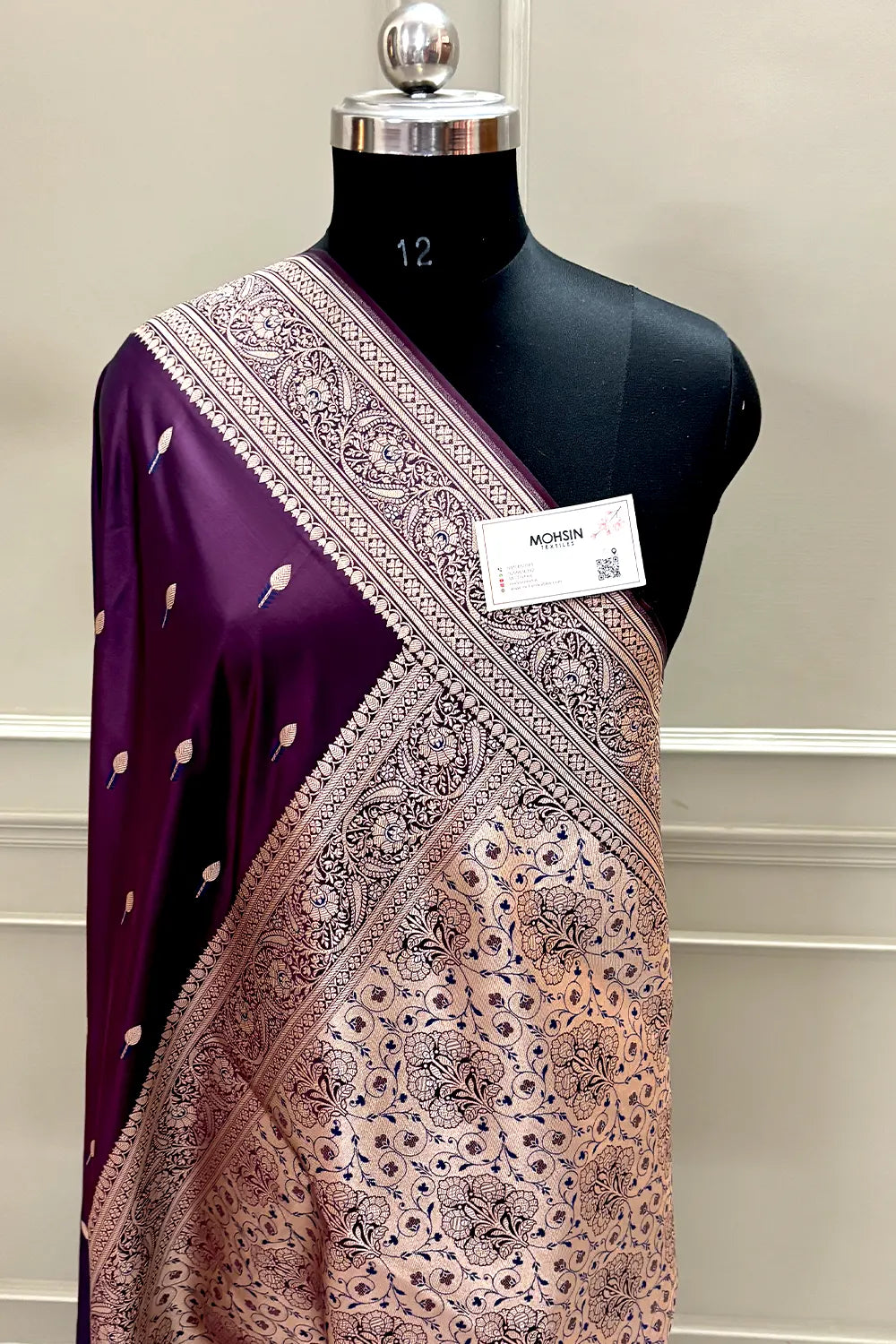 Wine Tilak Buti Katan Silk Banarasi Saree