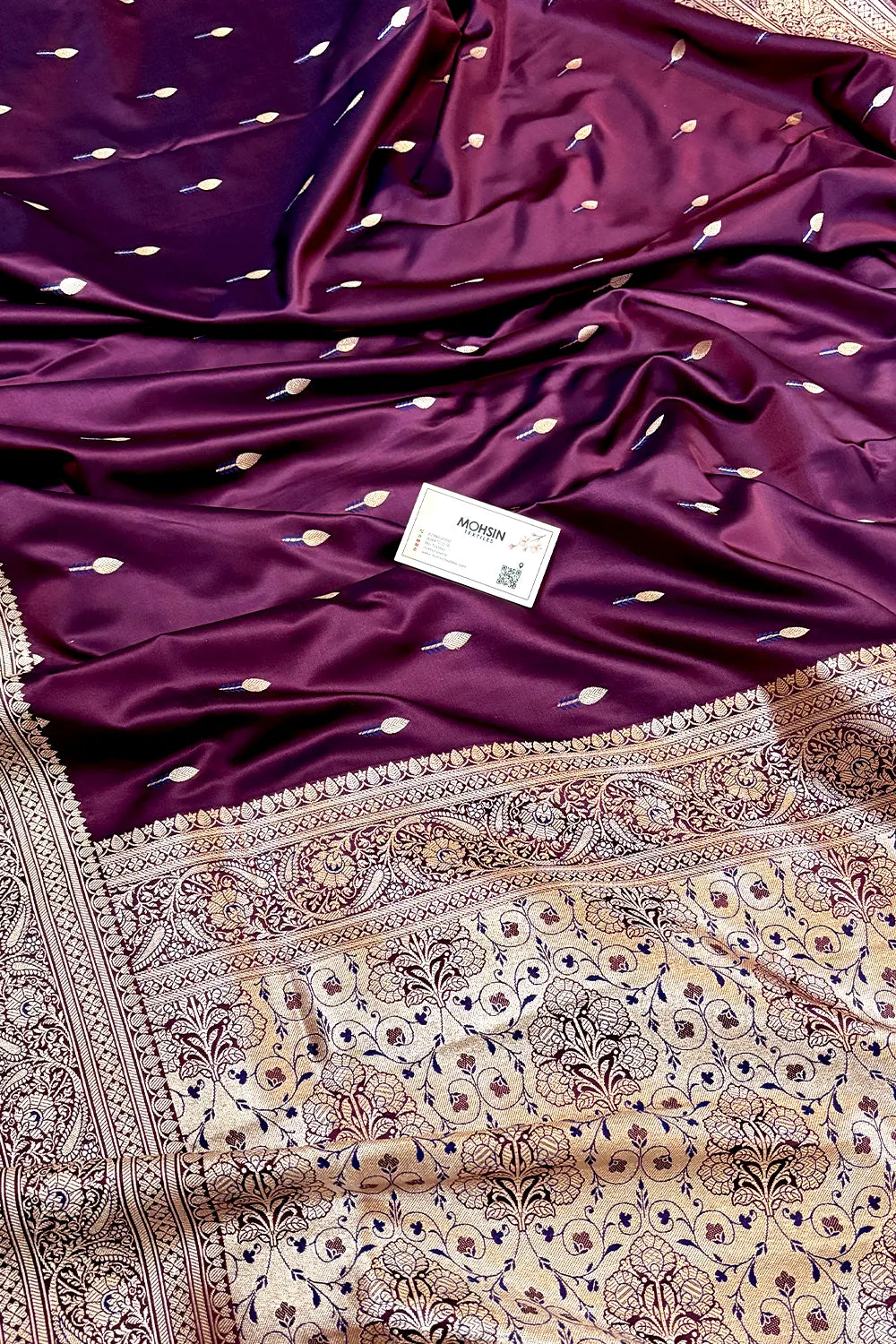 Wine Tilak Buti Katan Silk Banarasi Saree