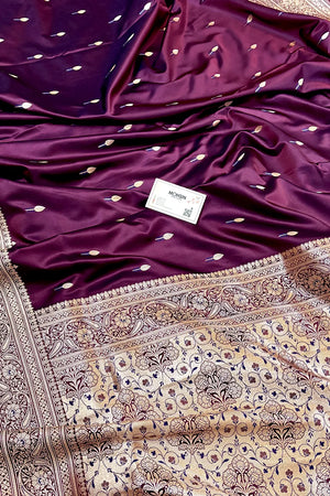 Wine Tilak Buti Katan Silk Banarasi Saree