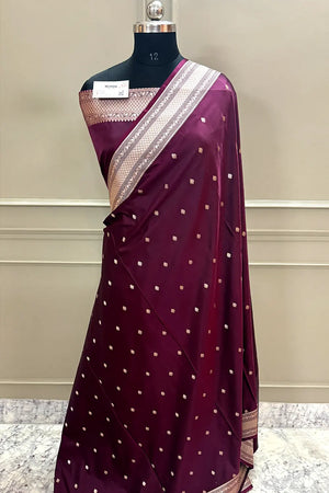 Wine Wazir Buti Katan Silk Banarasi Saree
