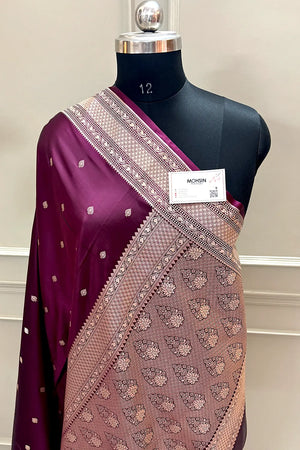 Wine Wazir Buti Katan Silk Banarasi Saree