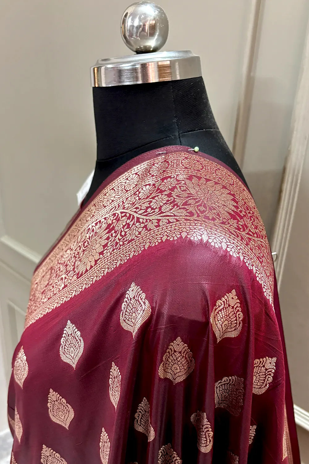 Wine Zari Banarasi Silk Saree