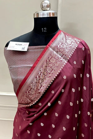 Wine Zari Banarasi Silk Saree