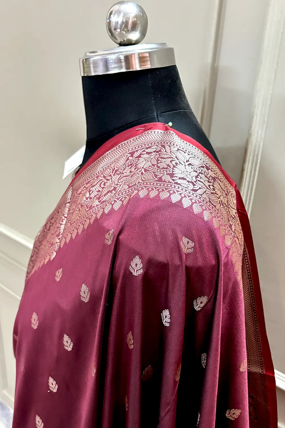 Wine Zari Banarasi Silk Saree