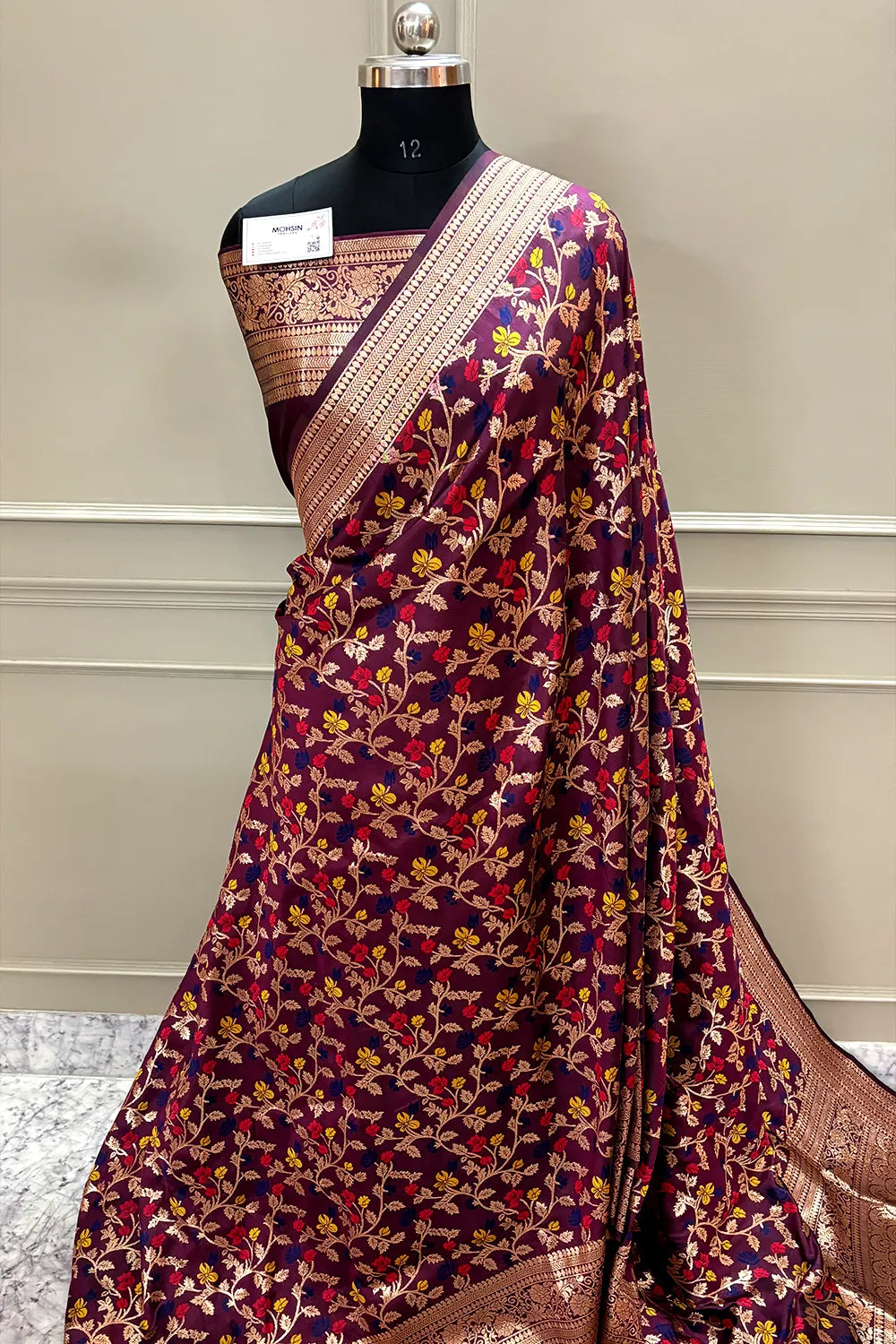 Wine Zari Banarasi Silk Saree