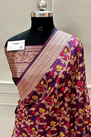 Wine Zari Banarasi Silk Saree