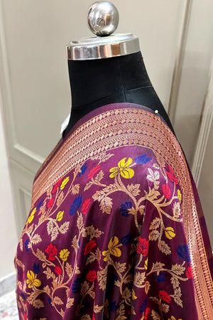 Wine Zari Banarasi Silk Saree