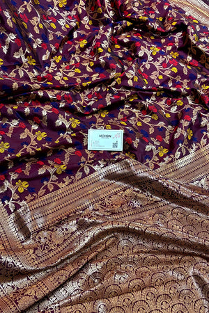 Wine Zari Banarasi Silk Saree
