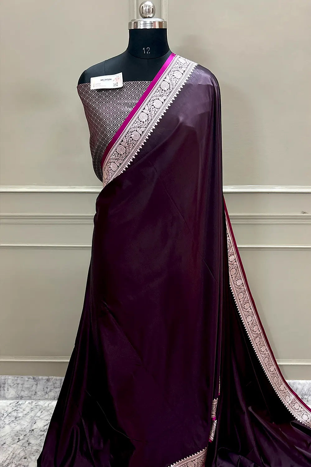 Wine Zari Border Katan Silk Banarasi Saree