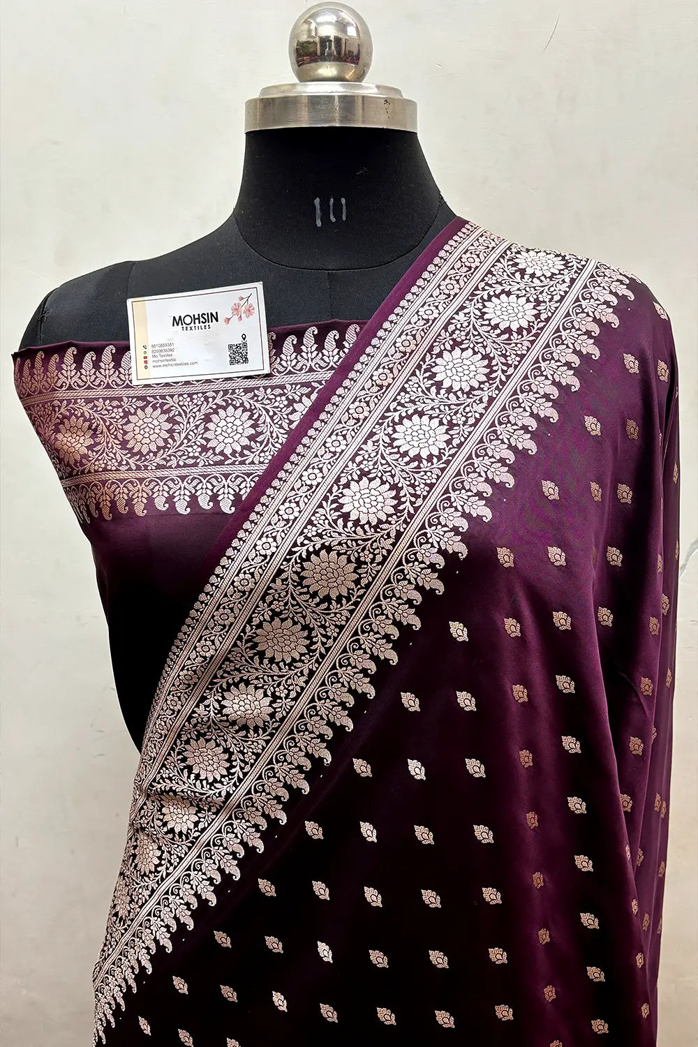 Wine Zari Katan Mashru Silk Banarasi Saree