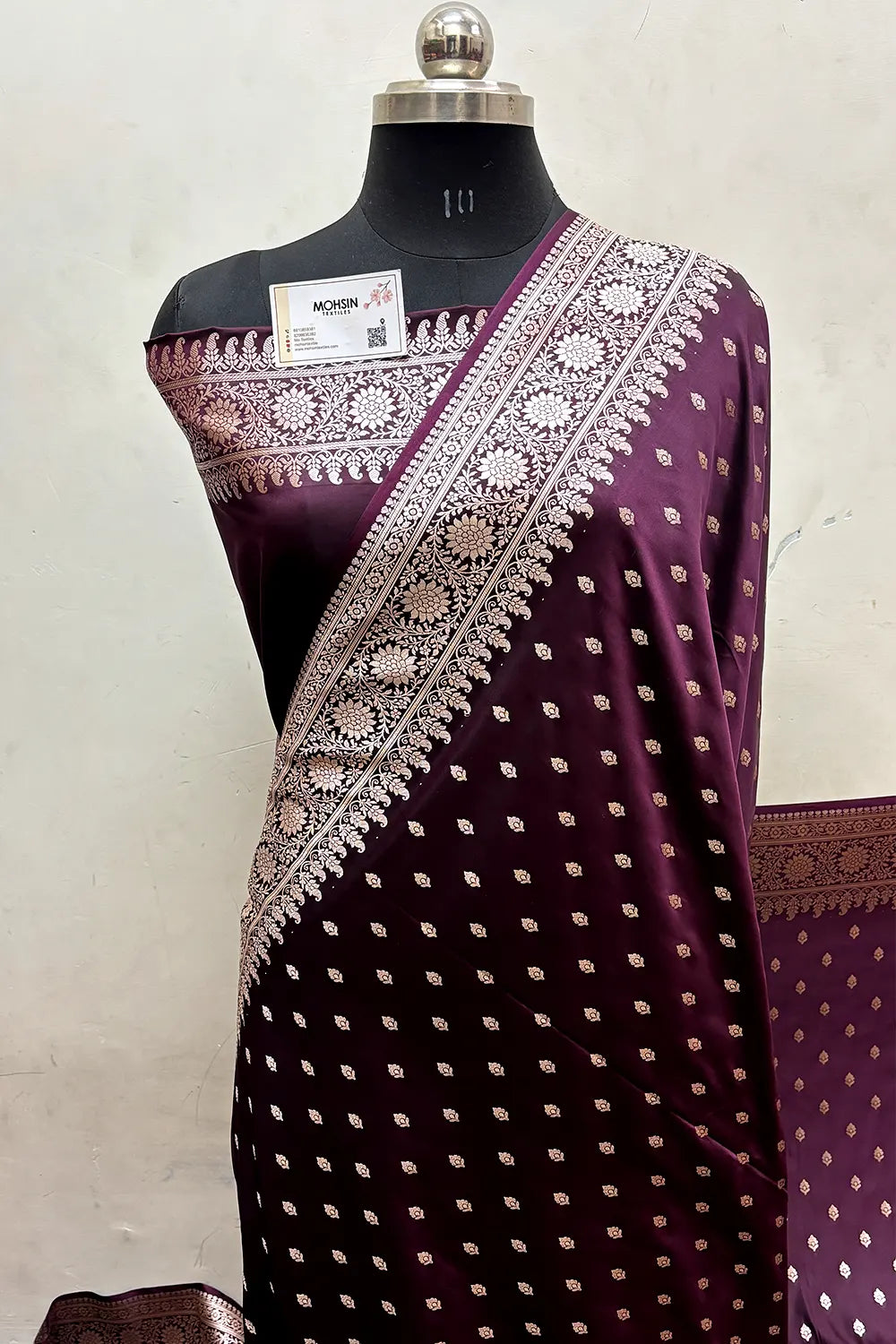 Wine Zari Katan Mashru Silk Banarasi Saree