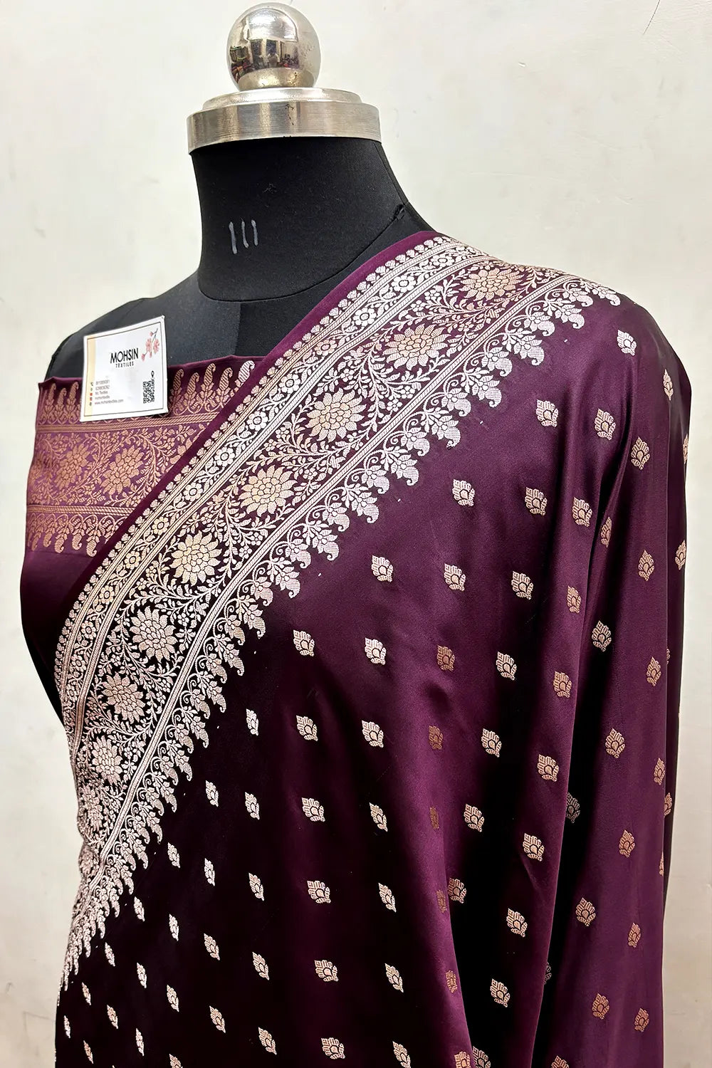 Wine Zari Katan Mashru Silk Banarasi Saree