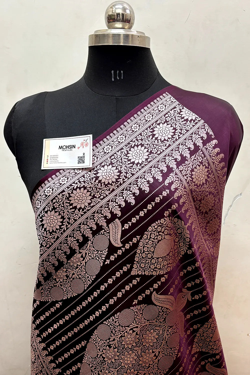 Wine Zari Katan Mashru Silk Banarasi Saree