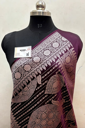 Wine Zari Katan Mashru Silk Banarasi Saree